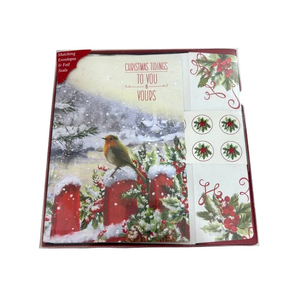 Christmas Cards 2 Boxes 14 cards Matching Envelopes & Seals Holiday Robin Winter